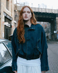 Funnel Neck Denim Jacket: SteelBlue