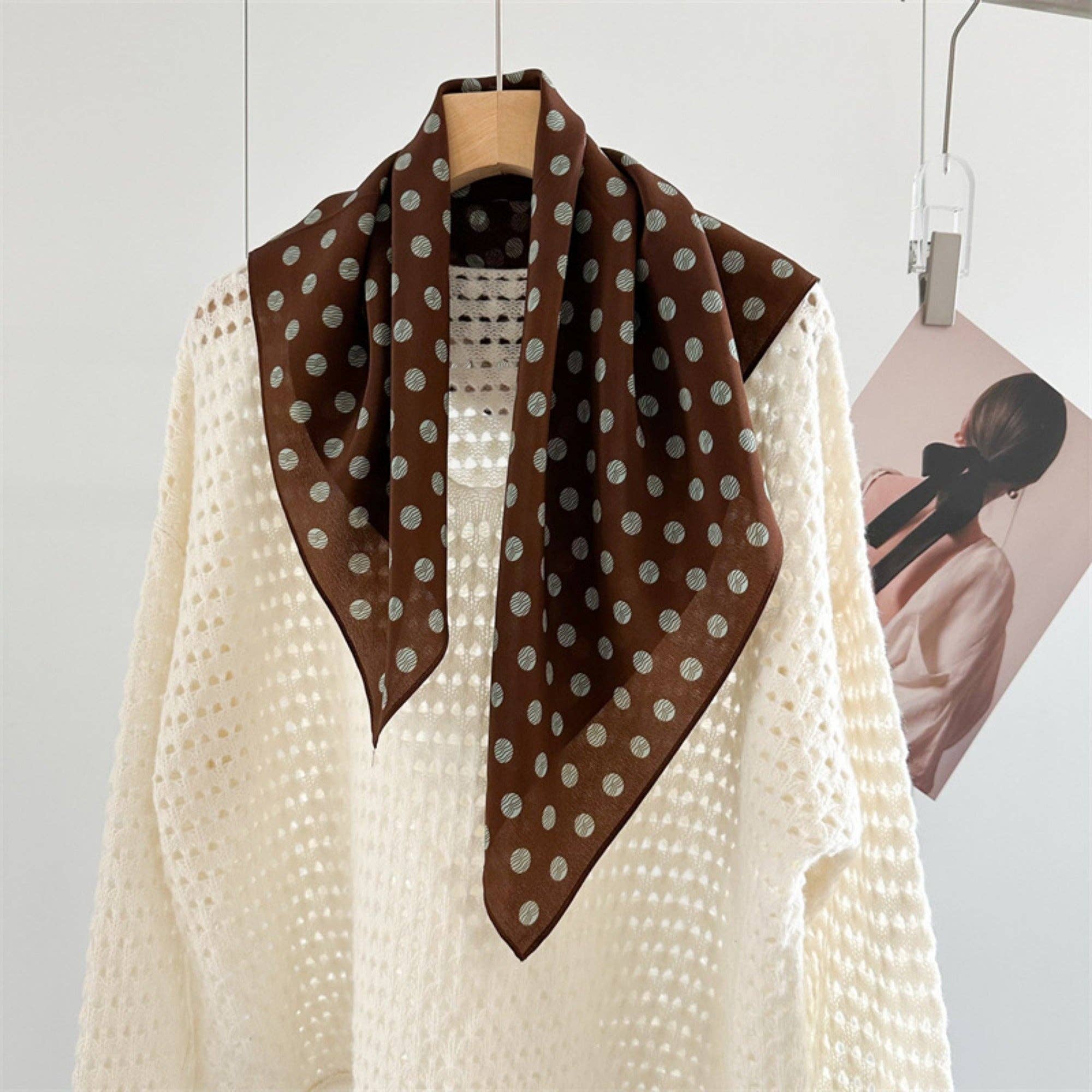Brown & Green Polka Dot Silk Scarf