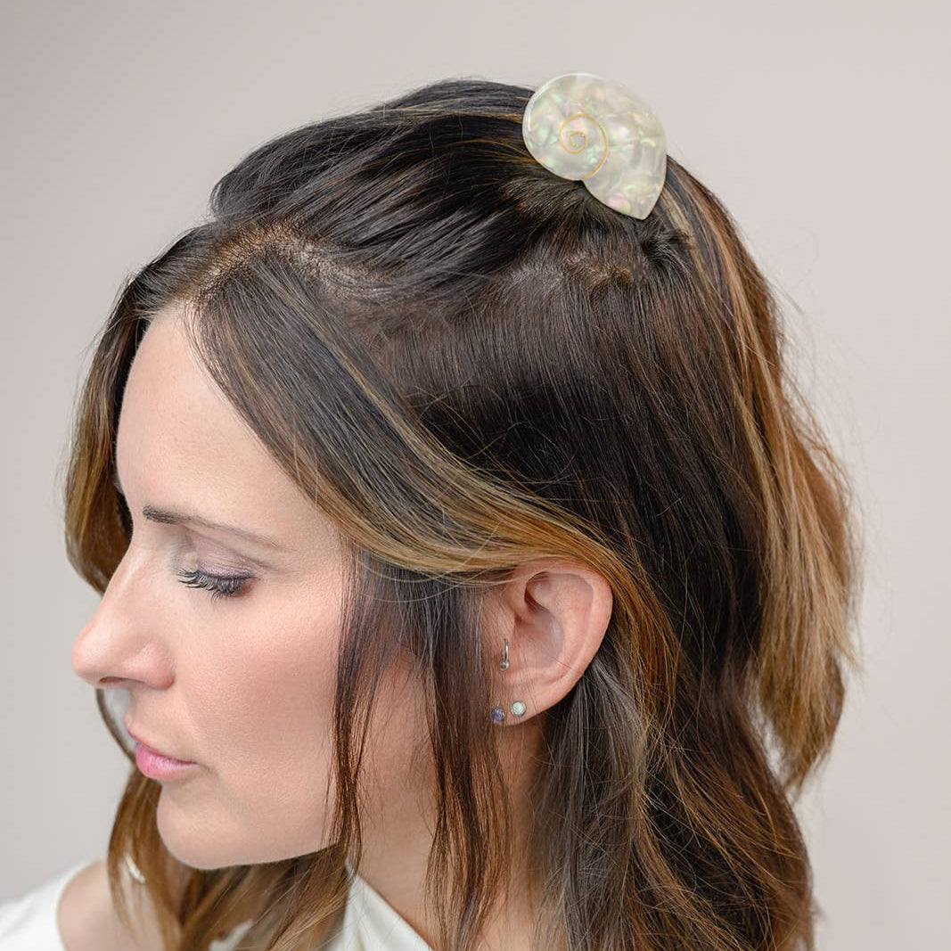Siren Sea Shell Opal Acetate Mini Hair Claw for a Mermaid
