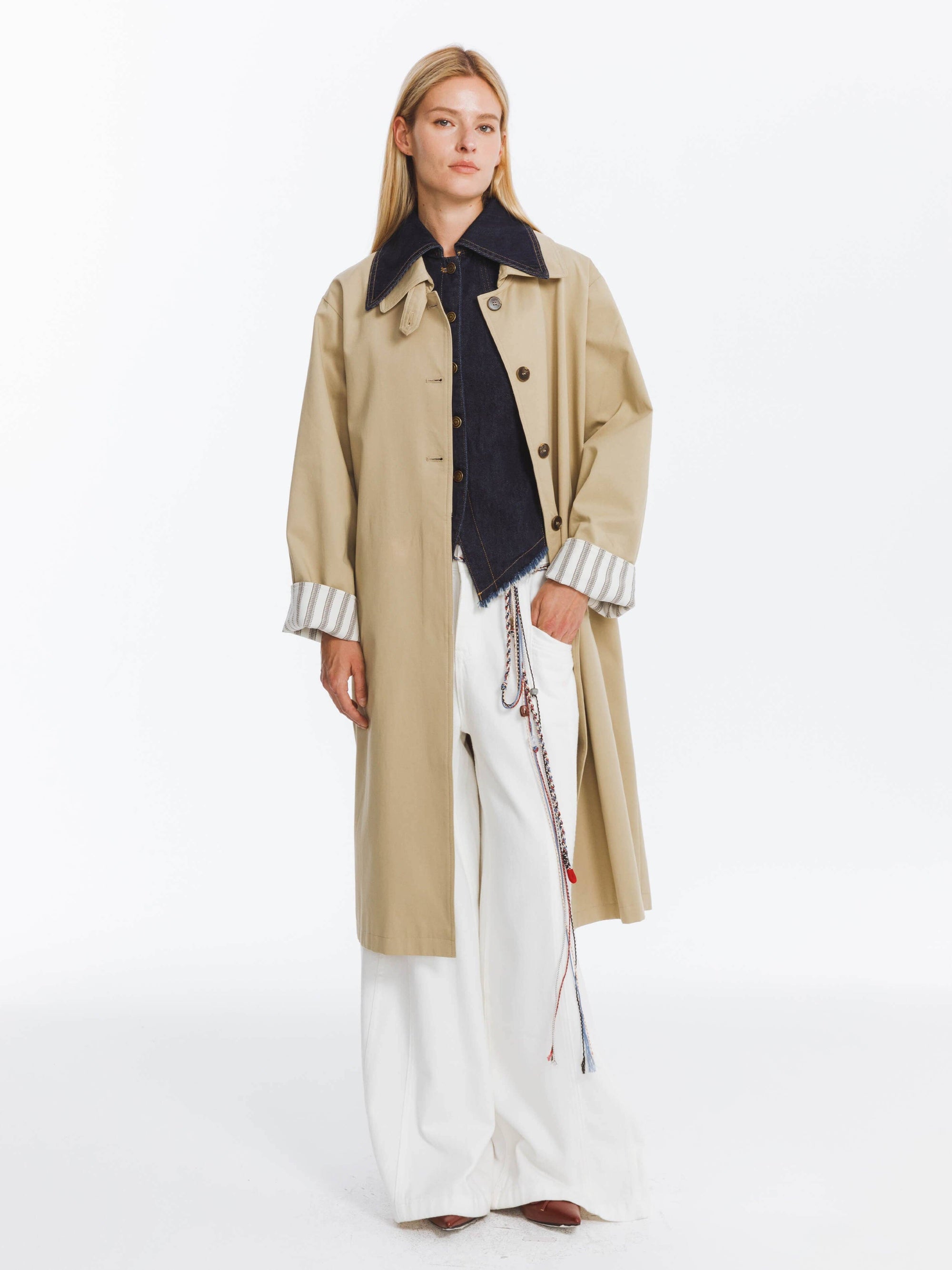 Macintosh Trench Coat with Striped Lining: Tan