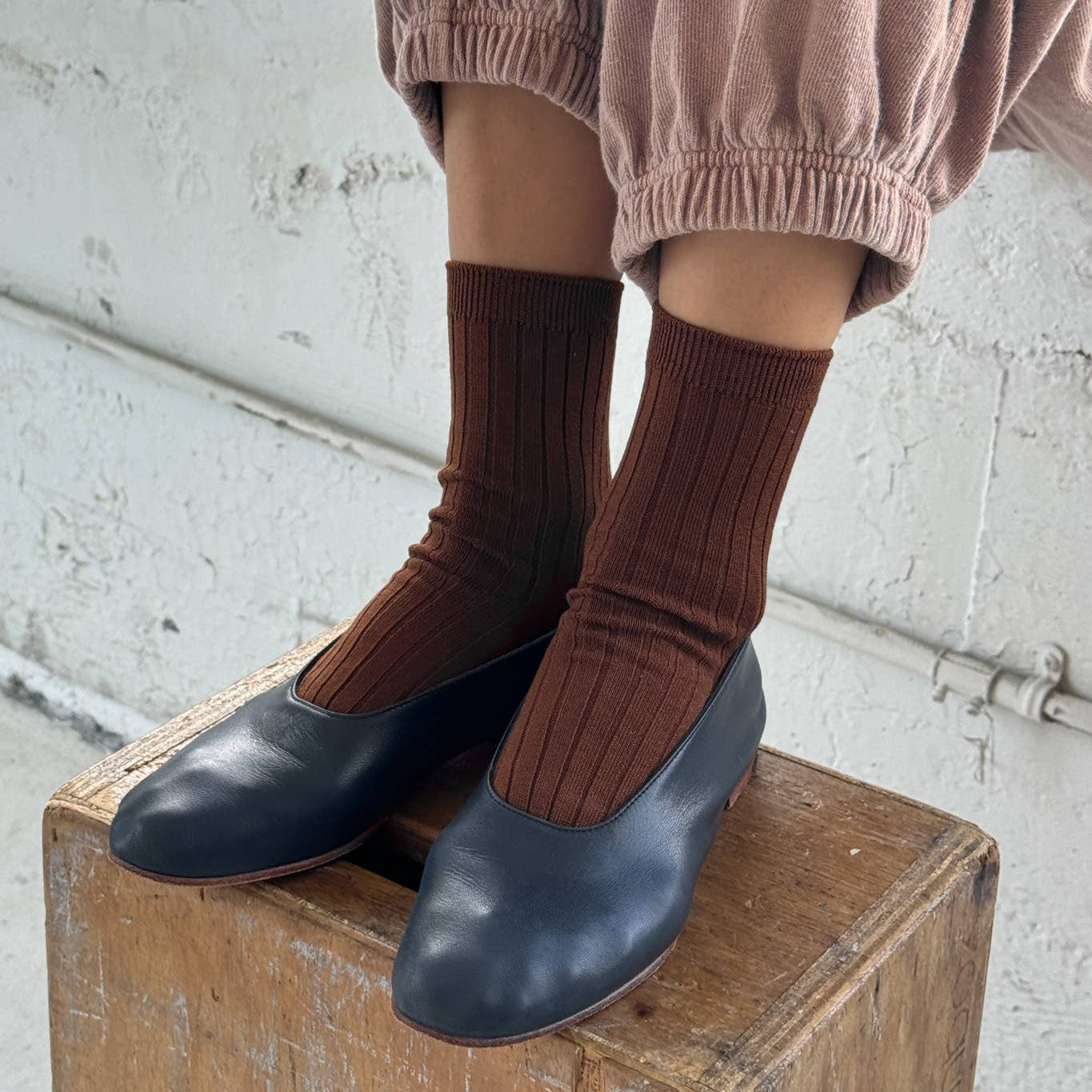 Her Socks - Mercerized Combed Cotton Rib: Coffee