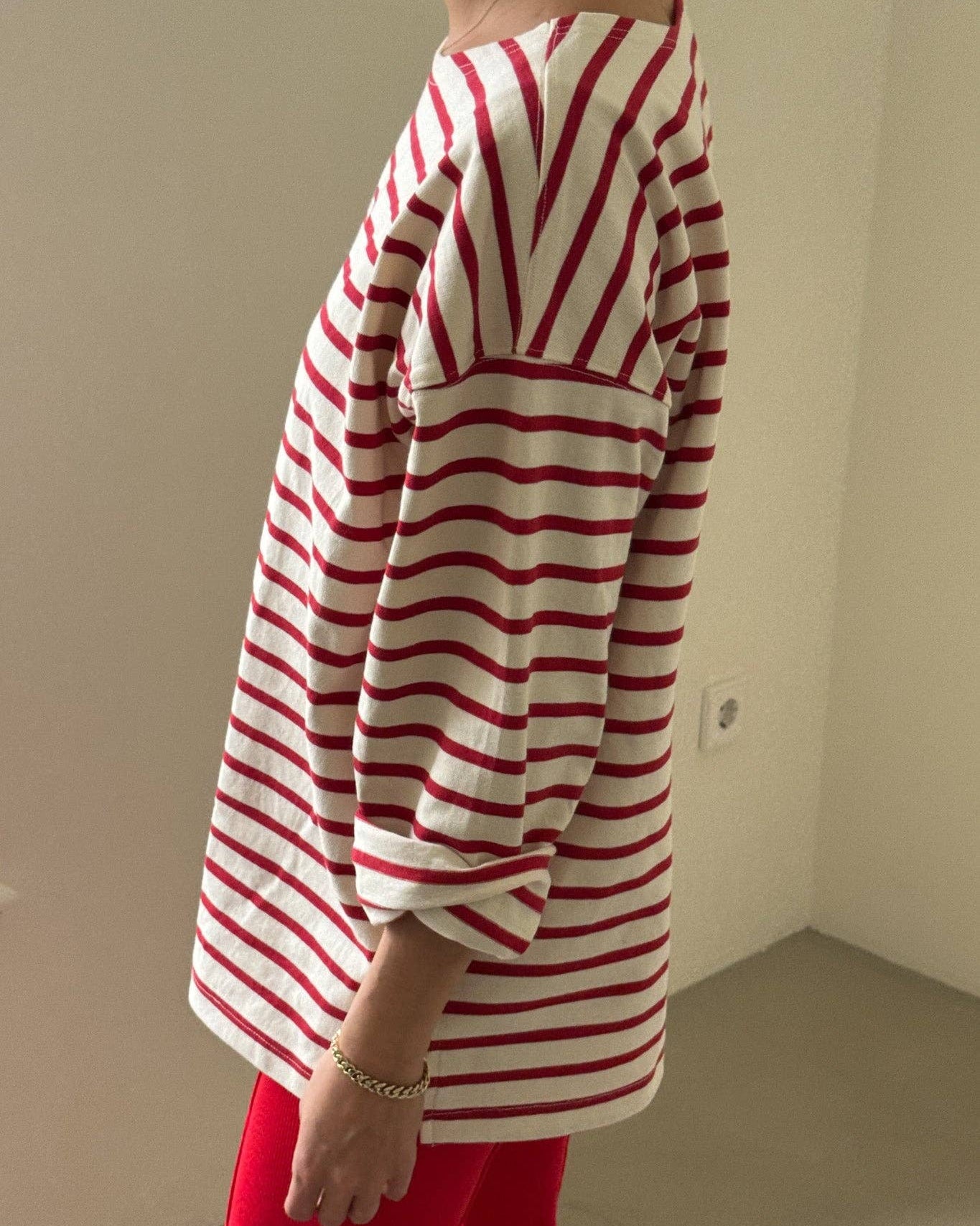 Marseille Boat Neck Top: Red Stripe