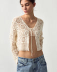 CUBIC Cotton Crochet Lace Trim Cropped Cardigan