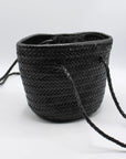 Handwoven Leather Bucket Bag - Black