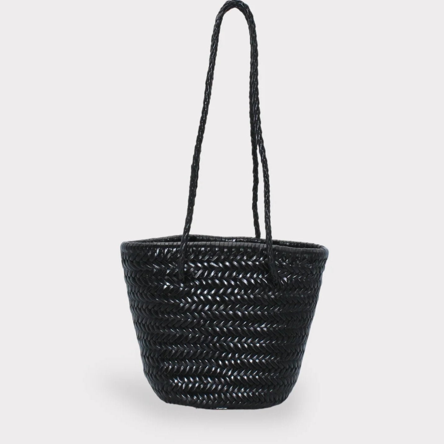 Handwoven Leather Bucket Bag - Black
