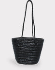 Handwoven Leather Bucket Bag - Black