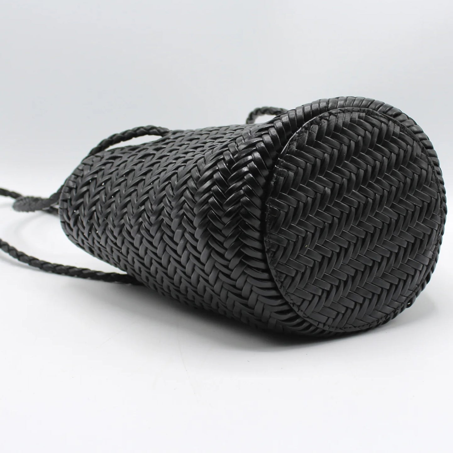 Handwoven Leather Bucket Bag - Black