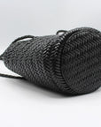 Handwoven Leather Bucket Bag - Black