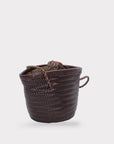 Handwoven Leather Bucket Bag - Chocolate