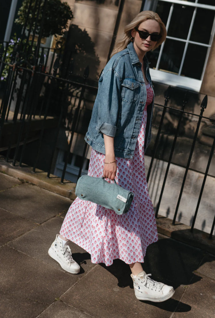 Recycled Wool Sage Herringbone Picnic Blanket