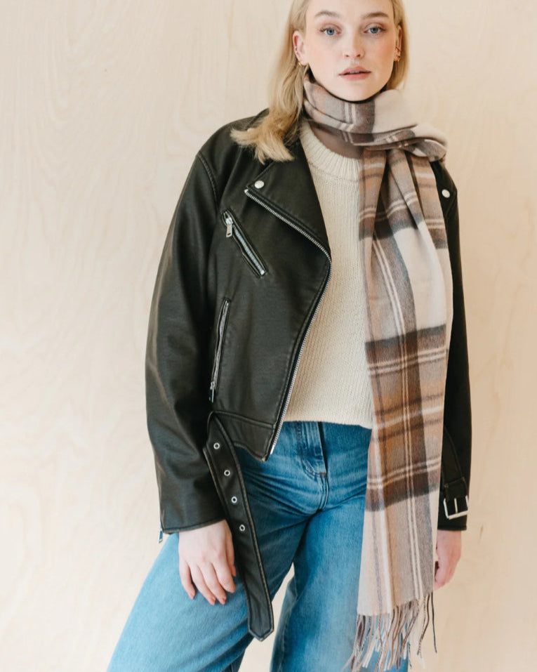 Lambswool Oversized Stewart Natural Dress Tartan Scarf