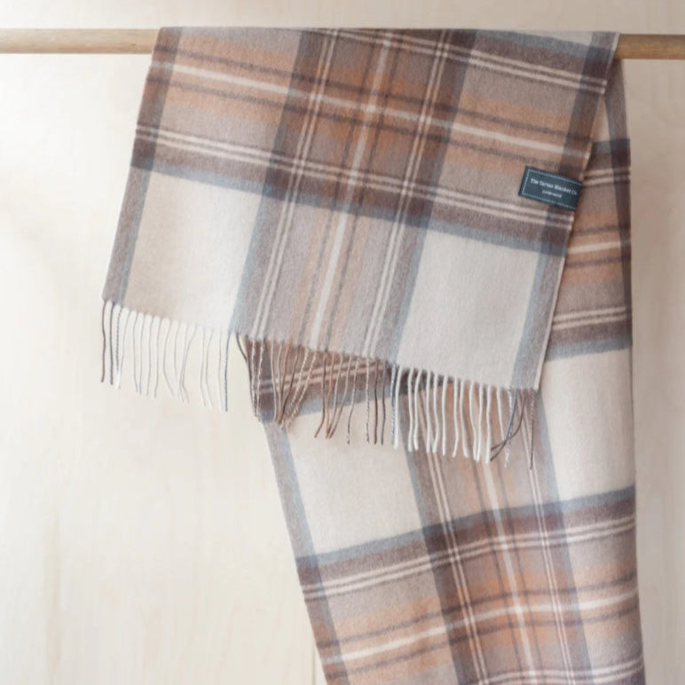 Lambswool Oversized Stewart Natural Dress Tartan Scarf