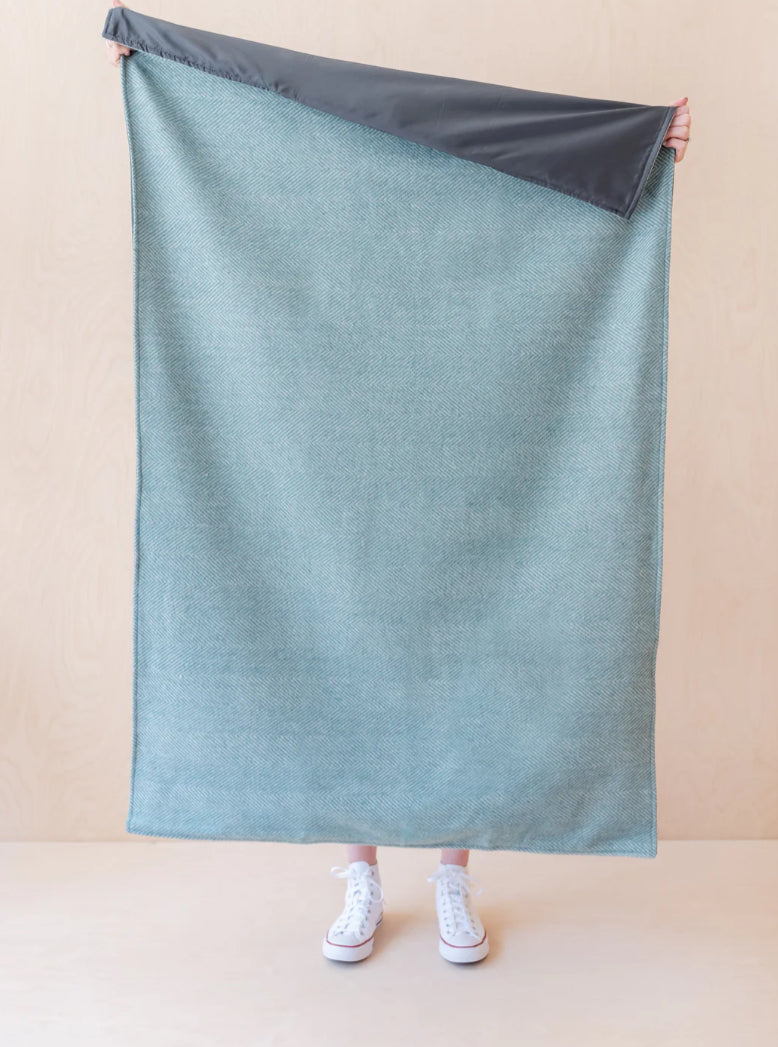 Recycled Wool Sage Herringbone Picnic Blanket