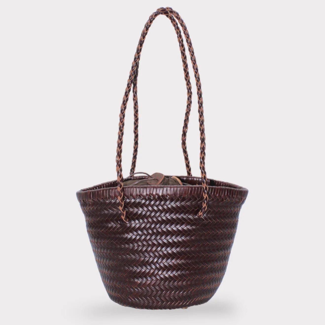 Handwoven Leather Bucket Bag - Chocolate