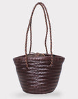 Handwoven Leather Bucket Bag - Chocolate