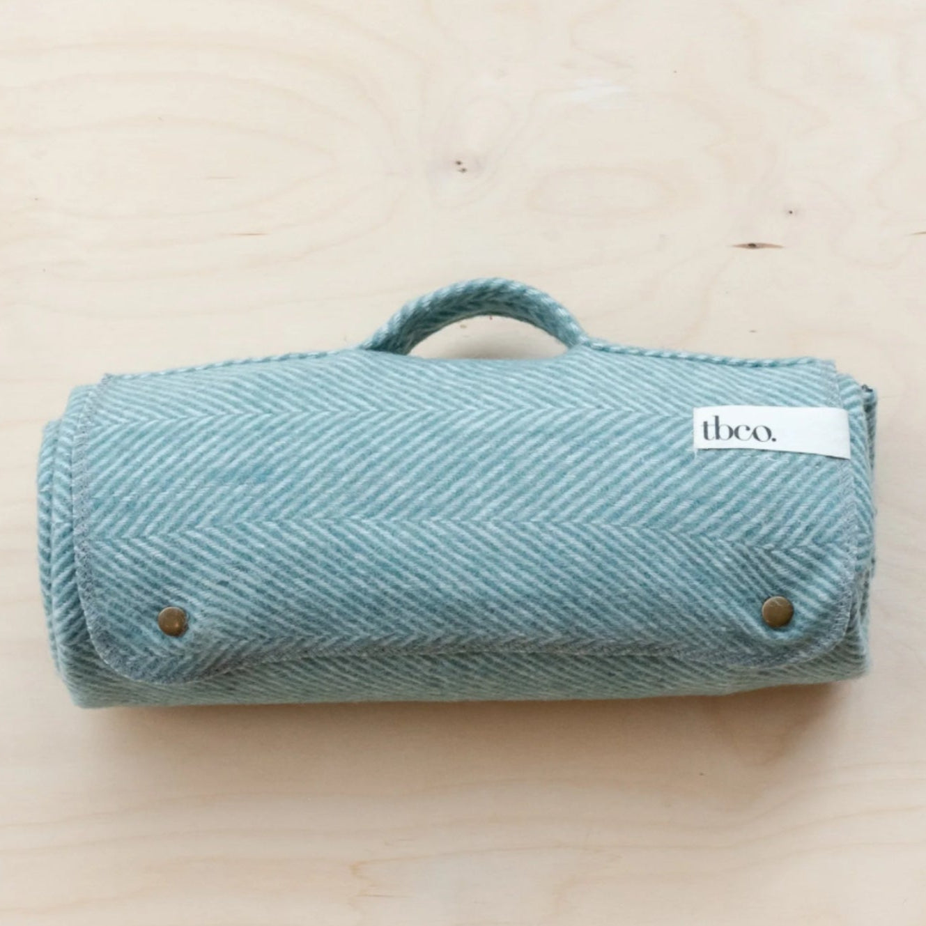 Recycled Wool Sage Herringbone Picnic Blanket