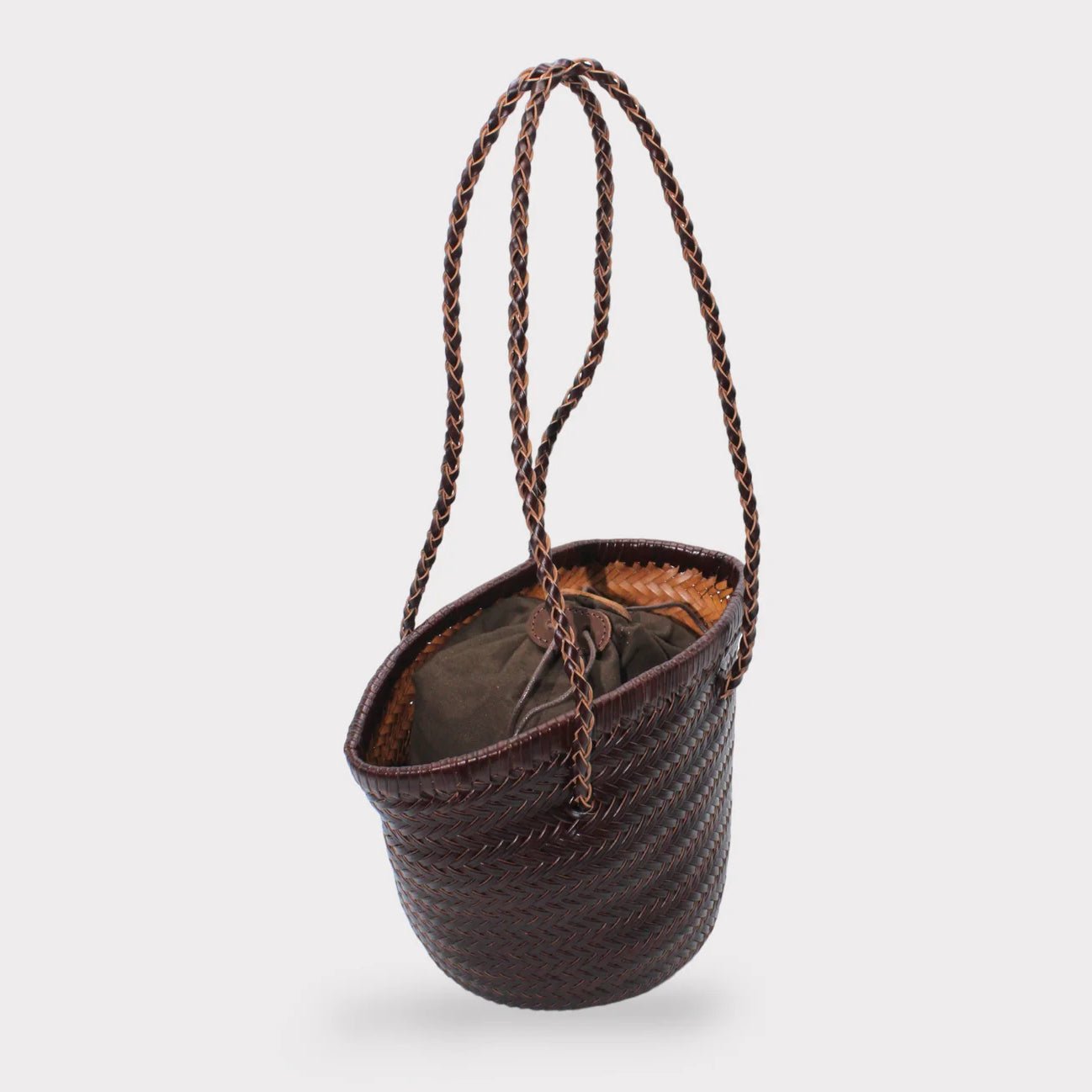 Handwoven Leather Bucket Bag - Chocolate