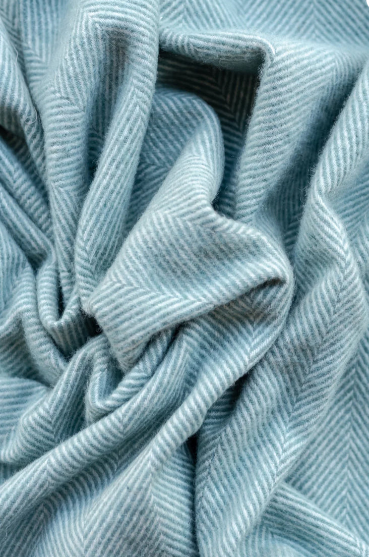 Recycled Wool Sage Herringbone Picnic Blanket