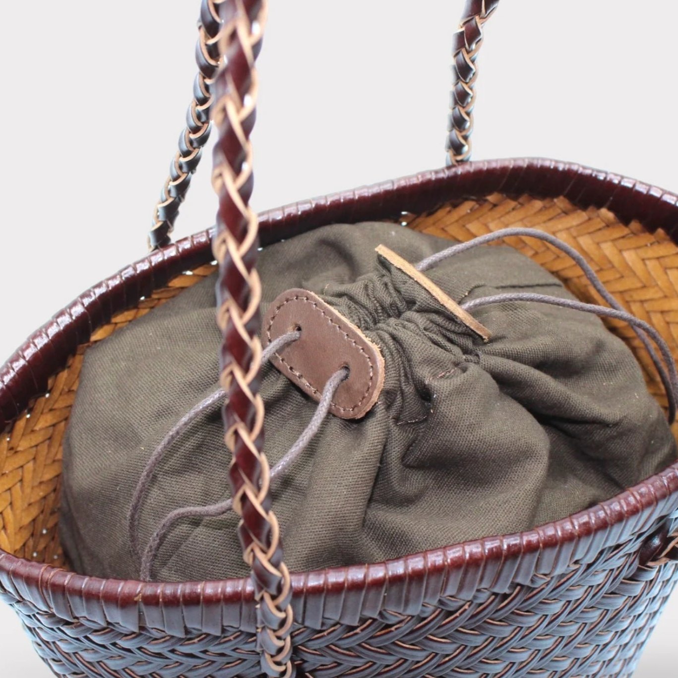 Handwoven Leather Bucket Bag - Chocolate