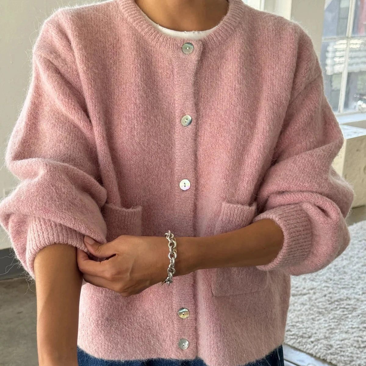 Amelia Alpaca Rose Pink Cardigan