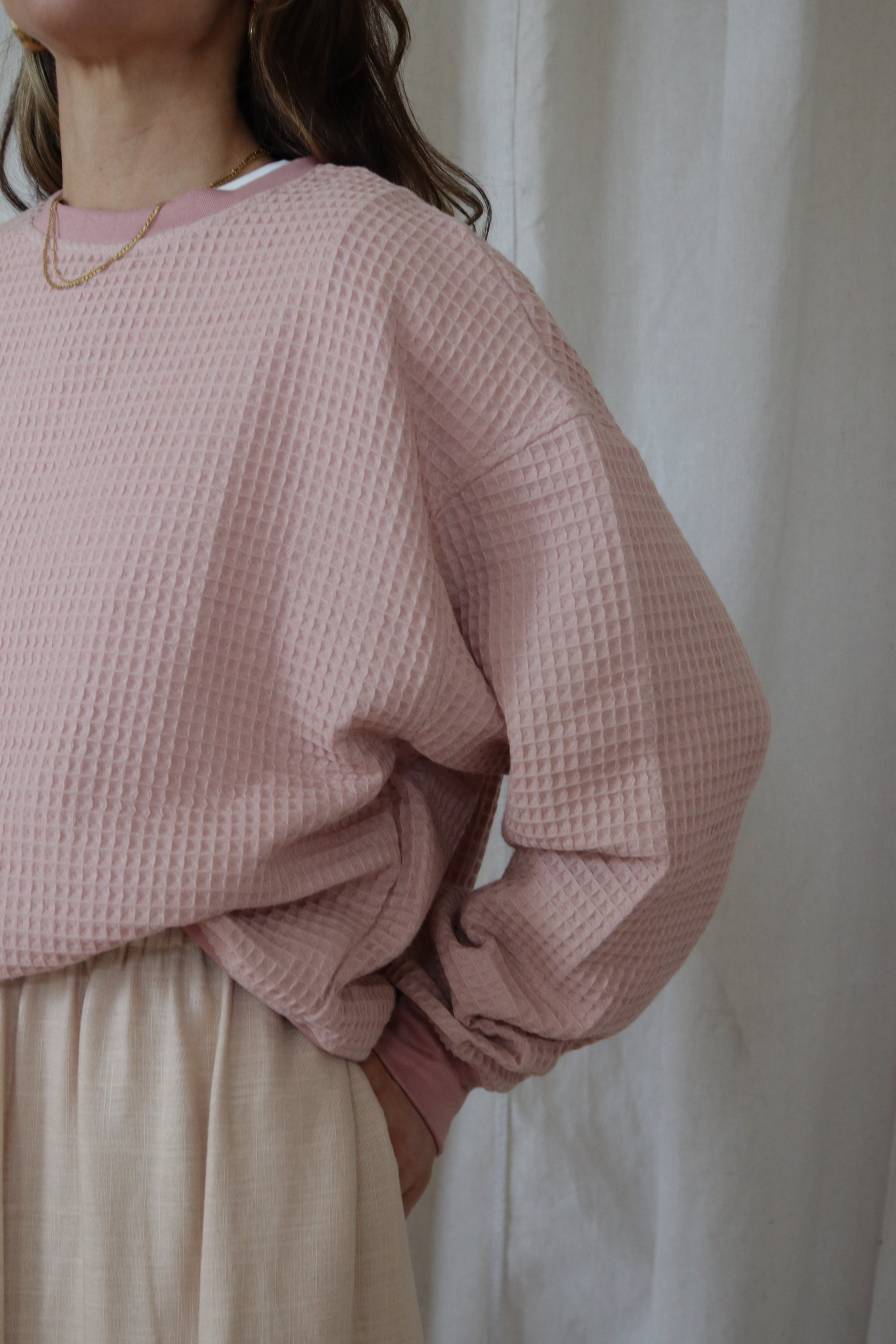 Izzy Waffle Sweatshirt Dusky Pink