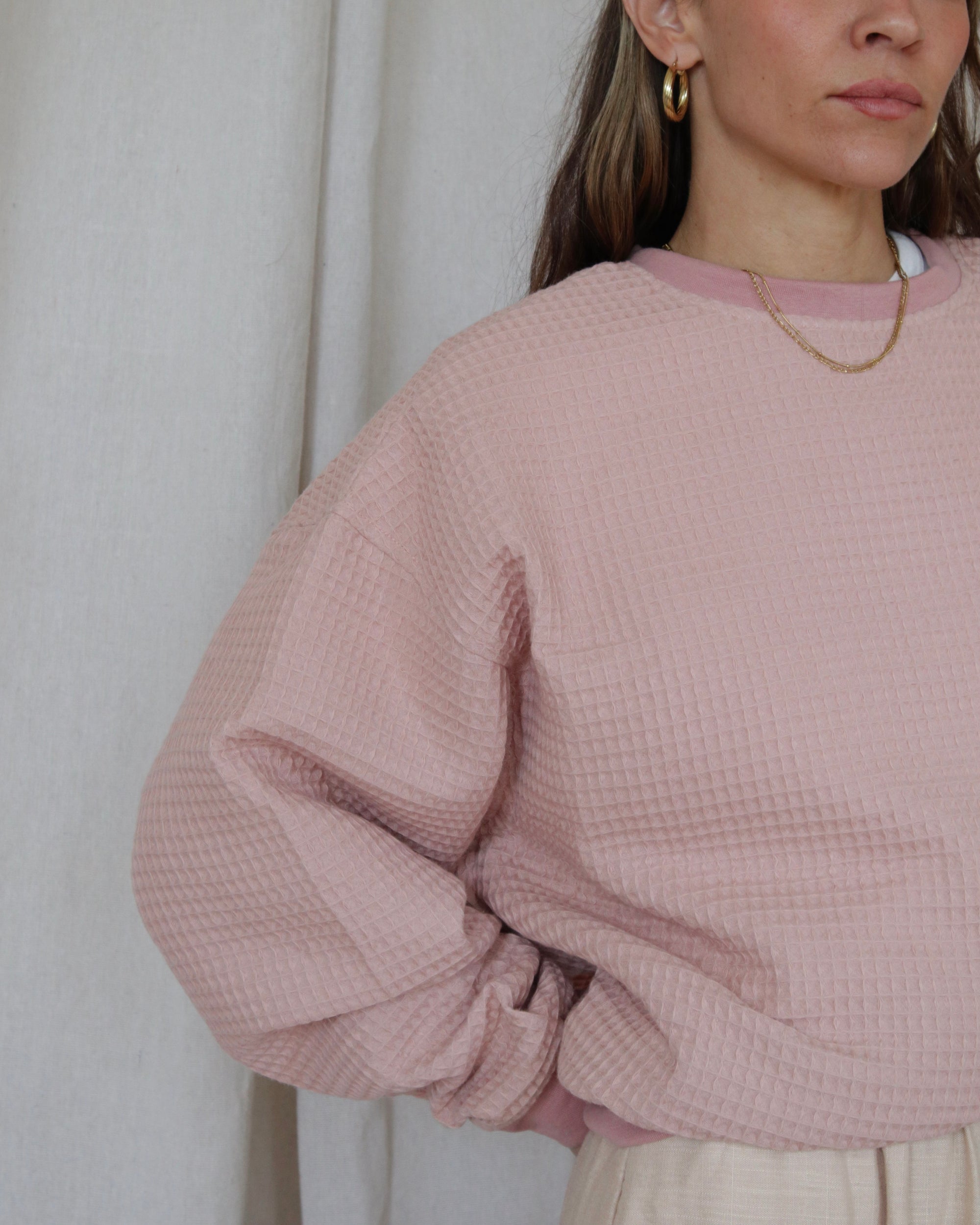 Izzy Waffle Sweatshirt Dusky Pink