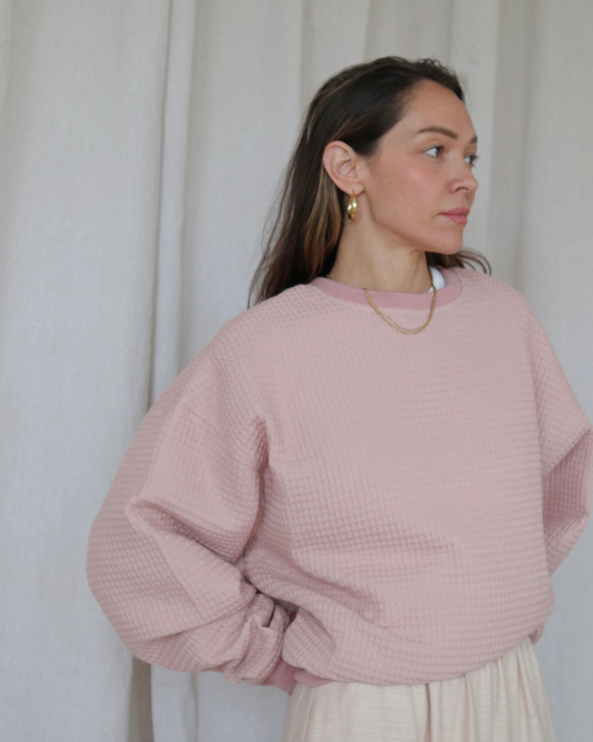 Izzy Waffle Sweatshirt Dusky Pink