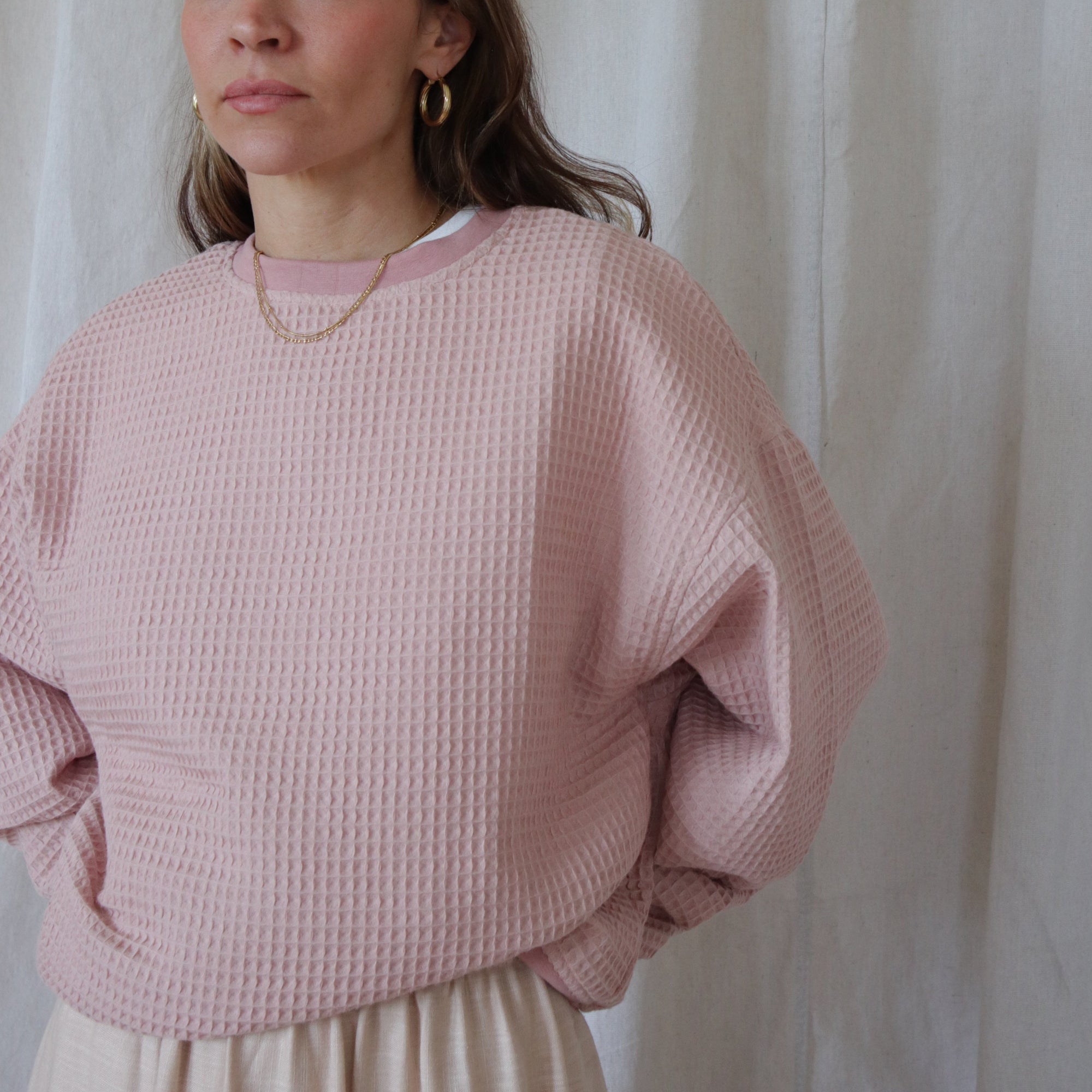 Izzy Waffle Sweatshirt Dusky Pink