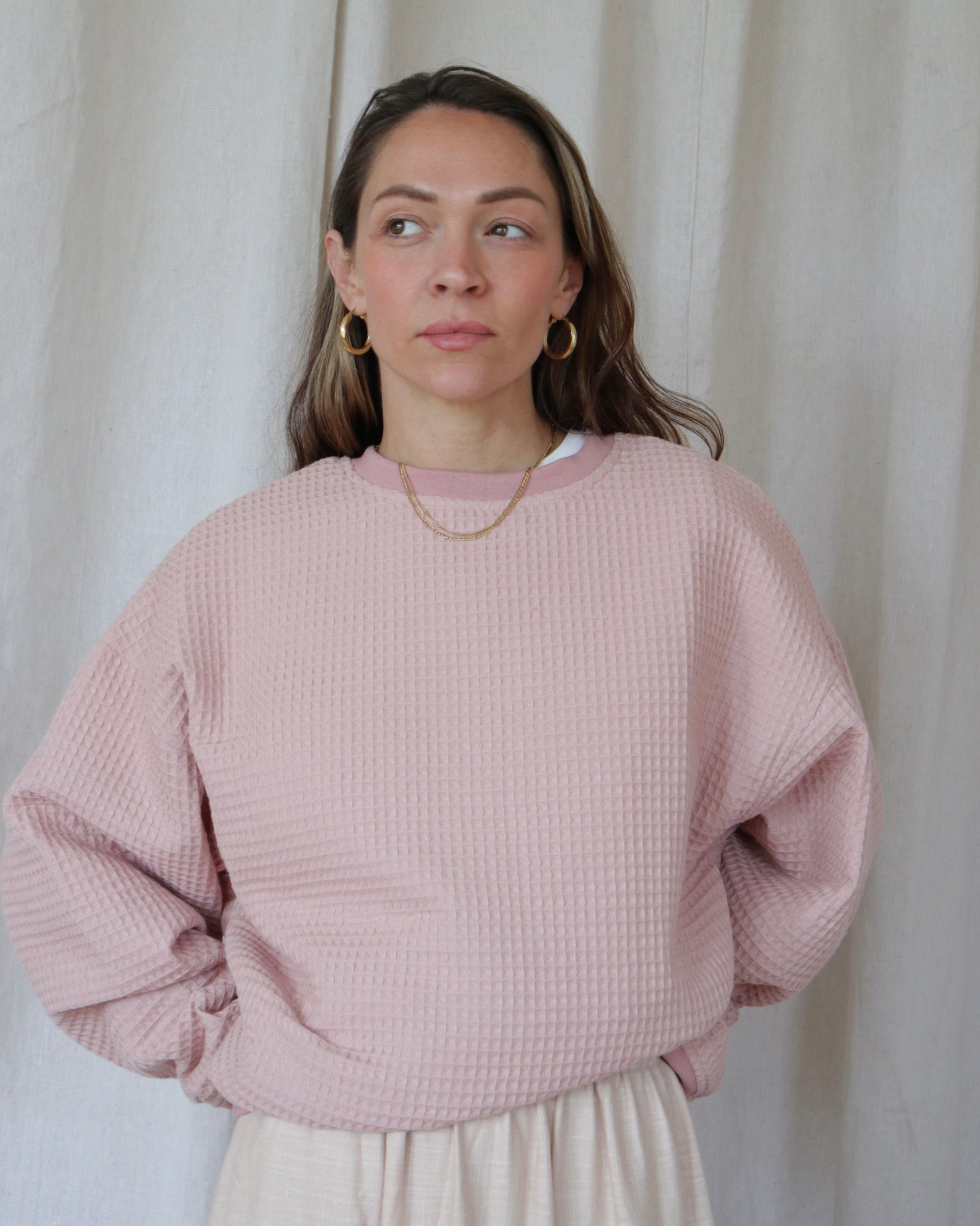 Izzy Waffle Sweatshirt Dusky Pink
