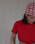 RED GRID BEANIE