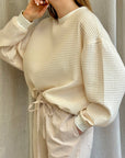 Izzy Sweatshirt Waffle Cotton Blush w/ Contrast Cuffs