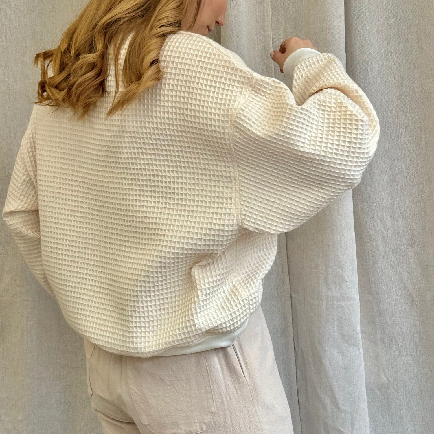 Izzy Sweatshirt Waffle Cotton Blush w/ Contrast Cuffs