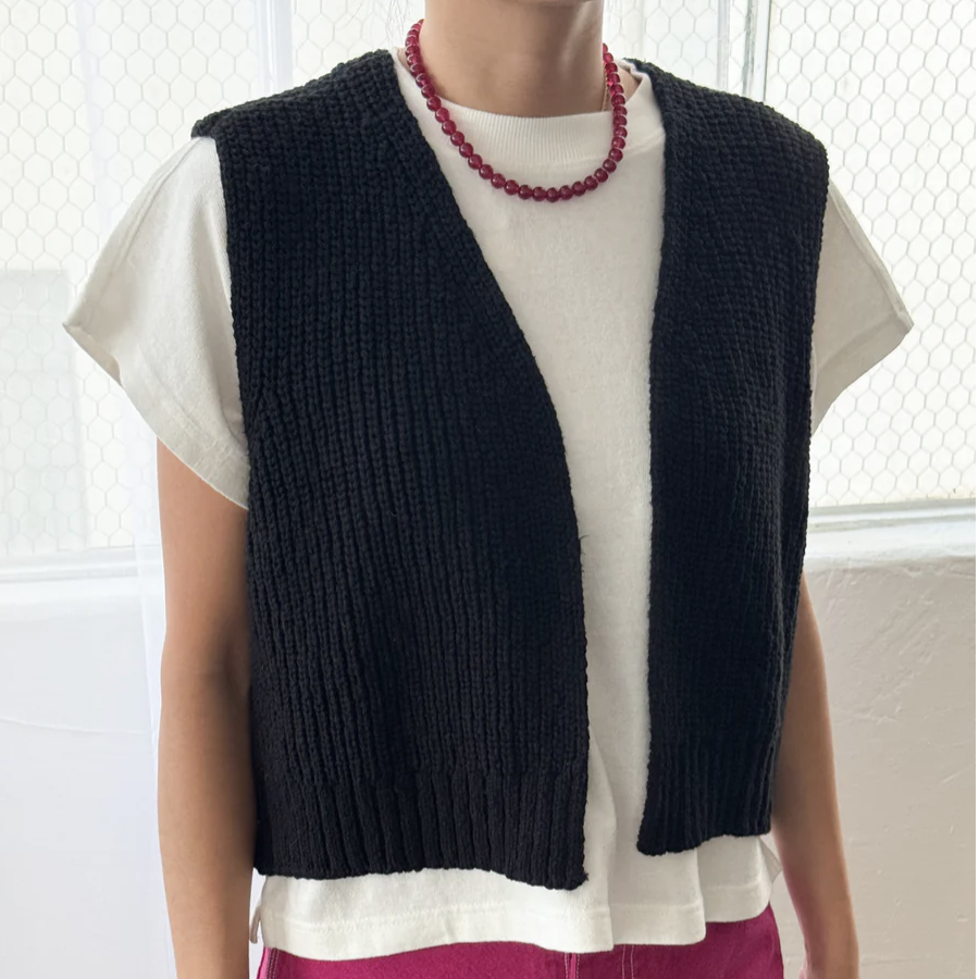 Granny Cotton Sweater Vest Black