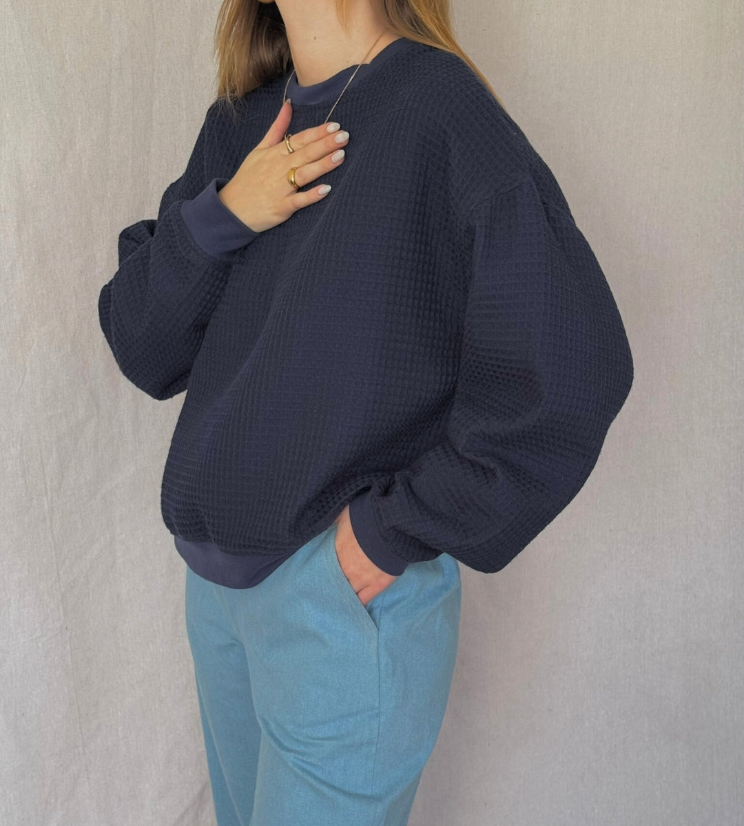Izzy Sweatshirt Waffle Cotton Navy