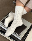 Cashmere Pointelle Socks: Cream