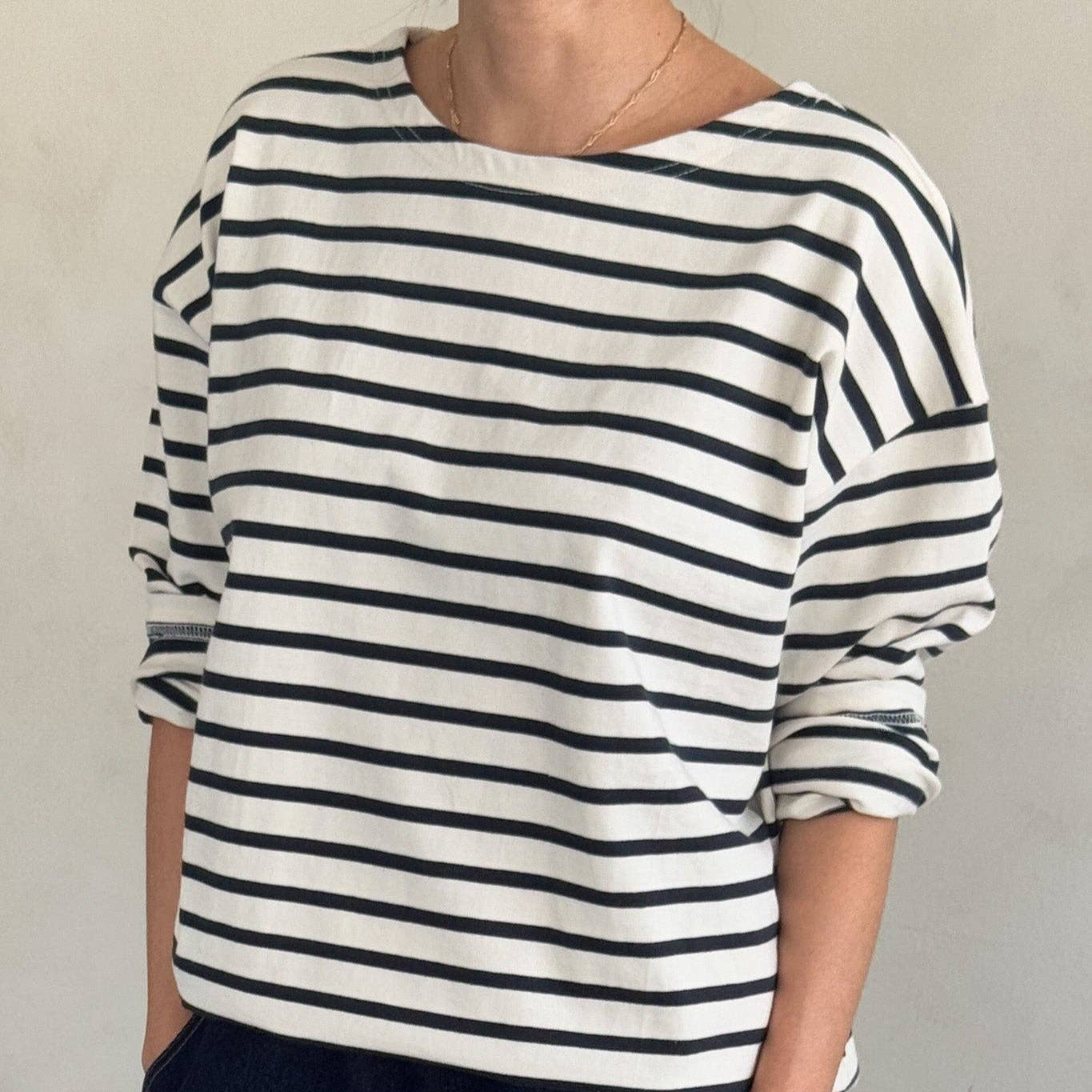 Marseille Boat Neck Top: Navy Stripe