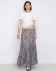 Asymmetrical Flowy Check Maxi Skirt: Blue