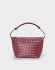 Leather Woven Boxed Pouch Bag: Burgundy