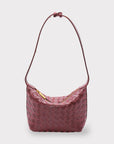 Leather Woven Boxed Pouch Bag: Burgundy