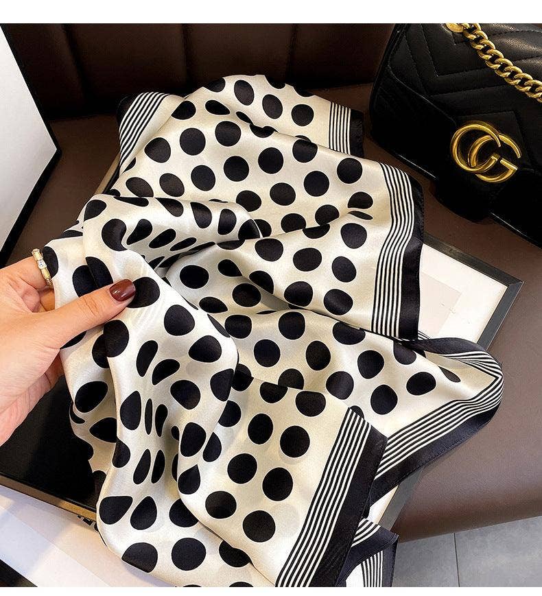 Black and White Polka Dots Silk Scarf
