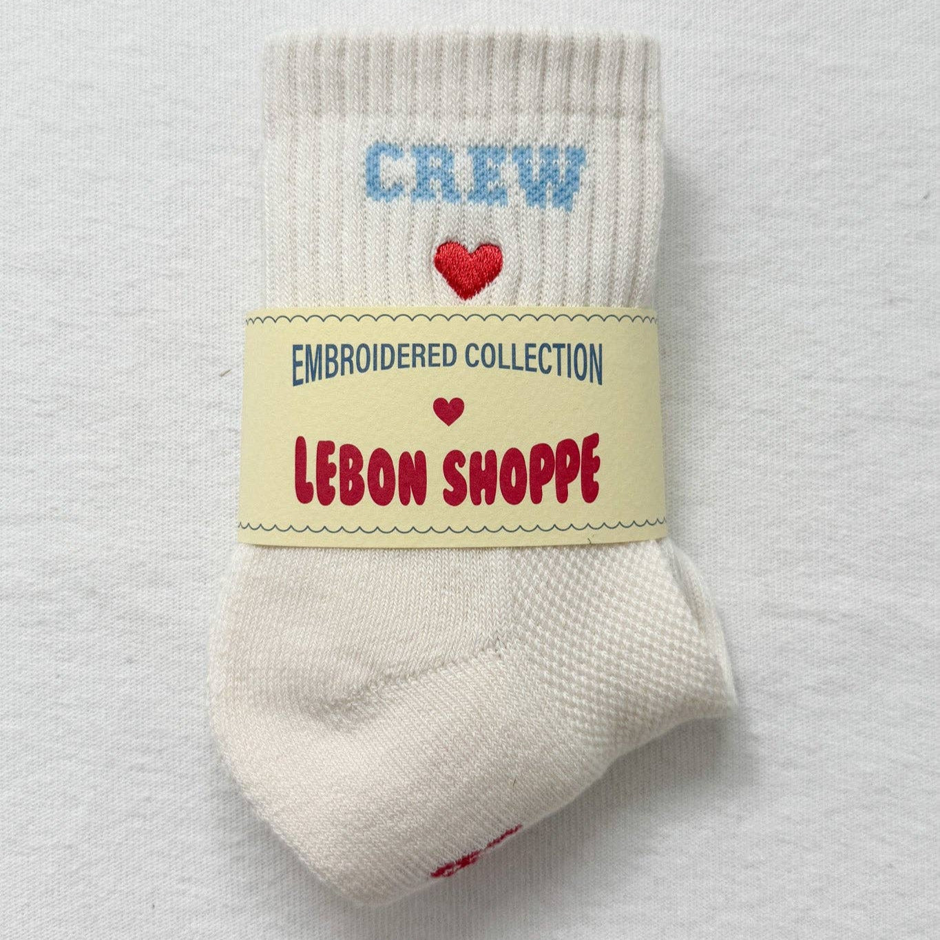 Embroidered Crew Socks: Vanilla