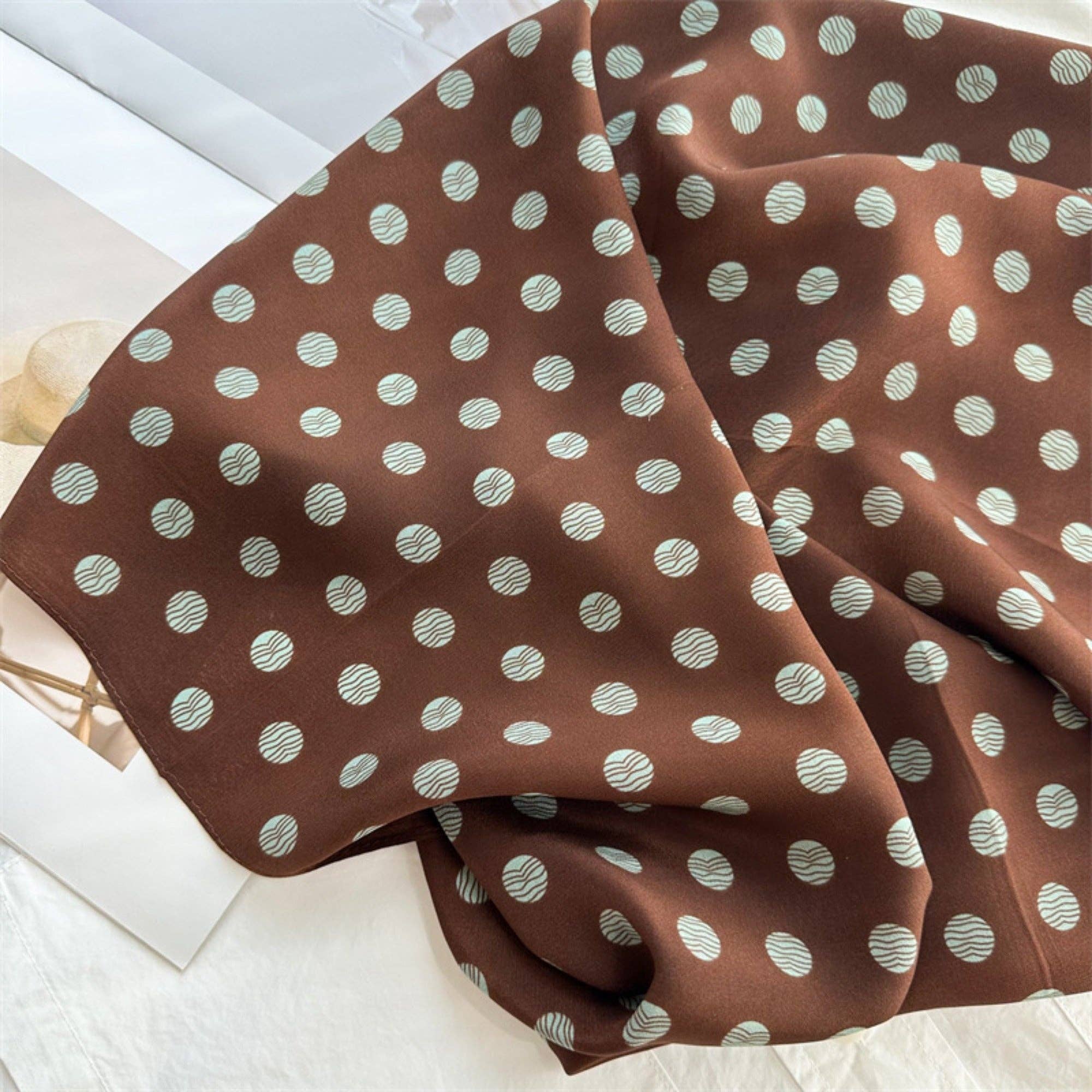 Brown & Green Polka Dot Silk Scarf