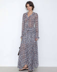Asymmetrical Flowy Check Maxi Skirt: Blue