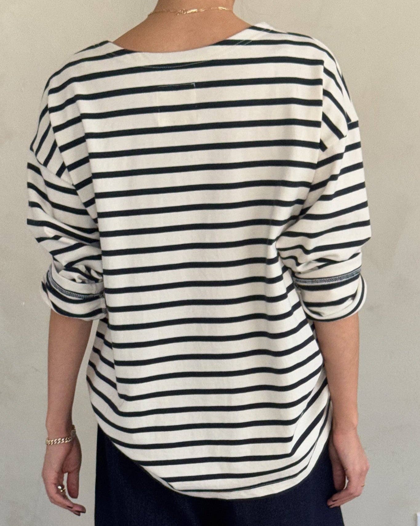 Marseille Boat Neck Top: Navy Stripe