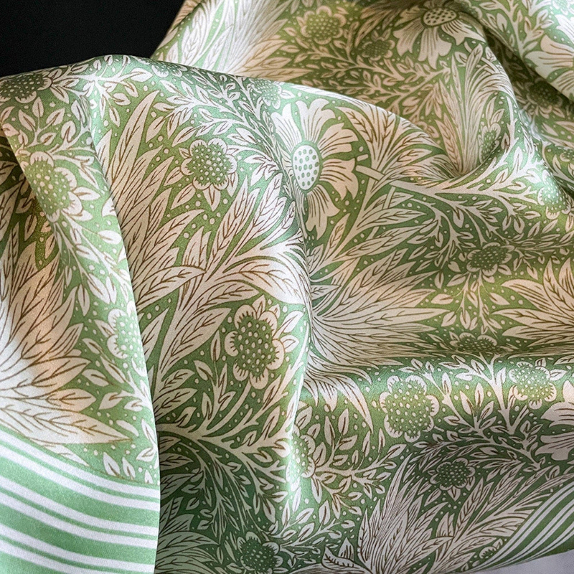 Green Floral Silk Scarf