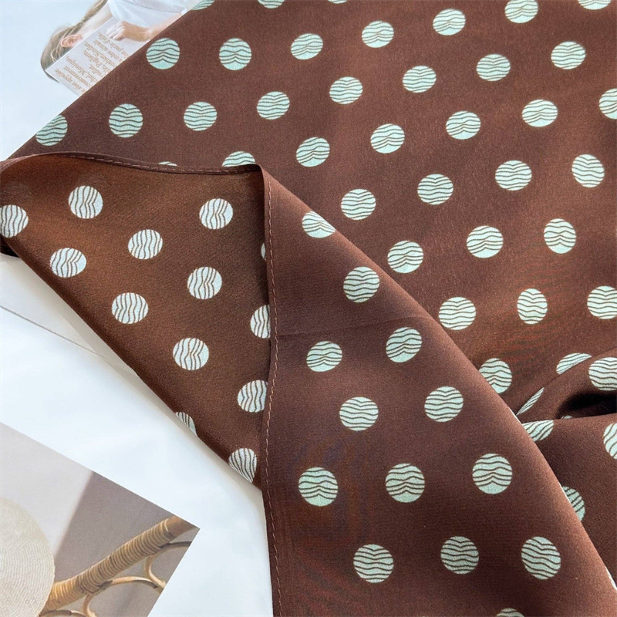 Brown & Green Polka Dot Silk Scarf