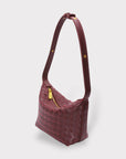 Leather Woven Boxed Pouch Bag: Burgundy