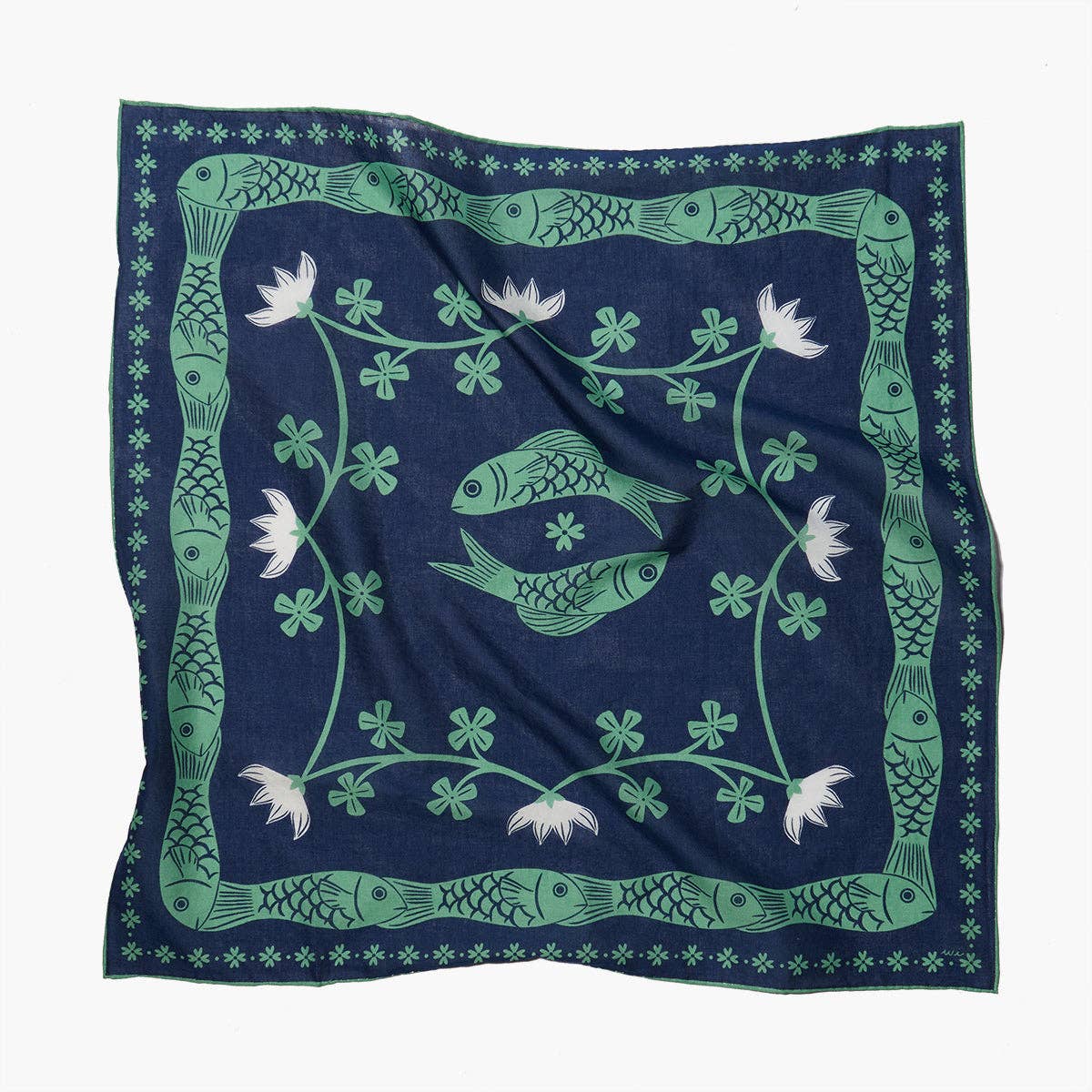 Lucky Jade Fish 100% Cotton Hand Printed Square Bandana