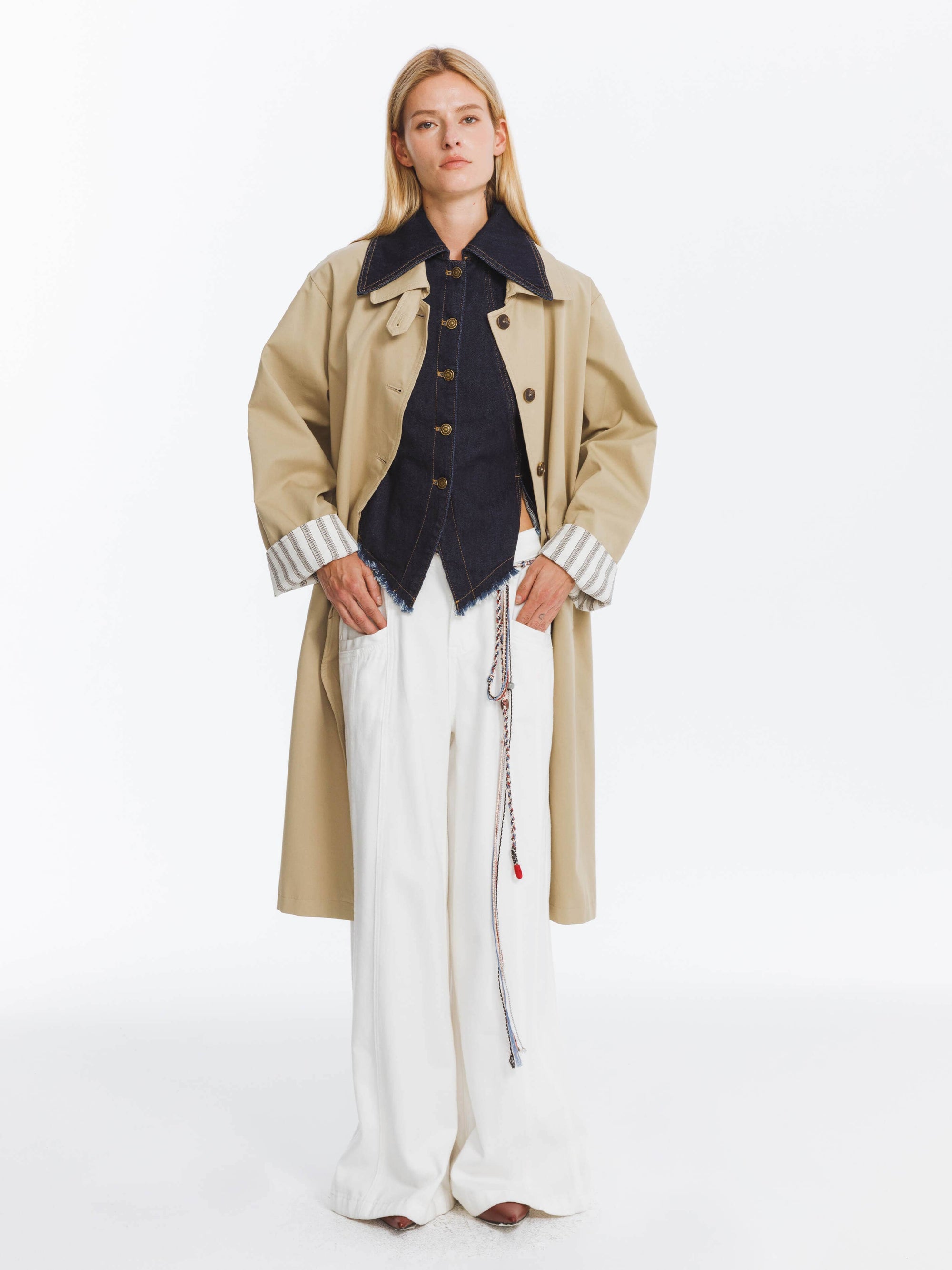 Macintosh Trench Coat with Striped Lining: Tan