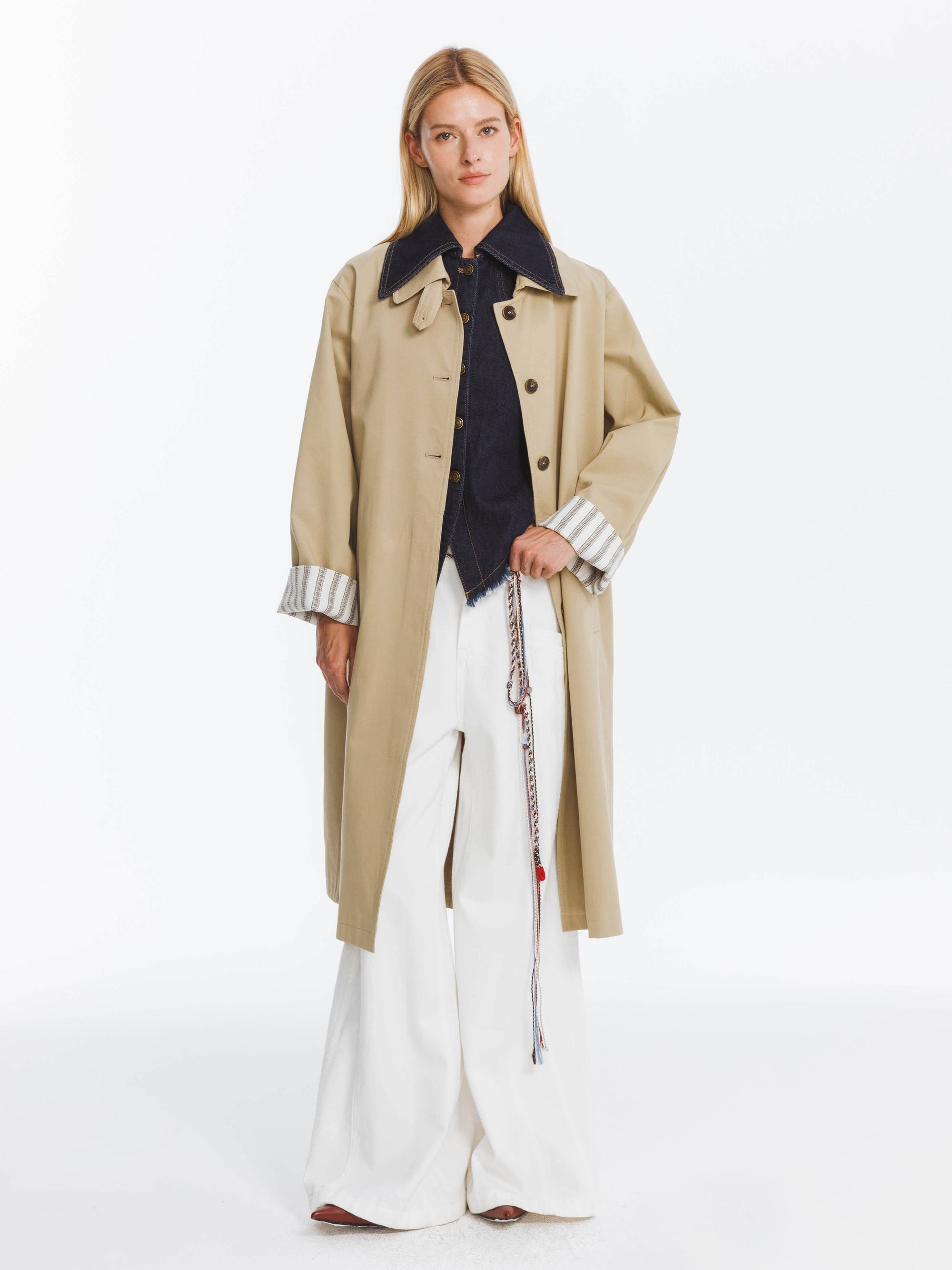 Macintosh Trench Coat with Striped Lining: Tan